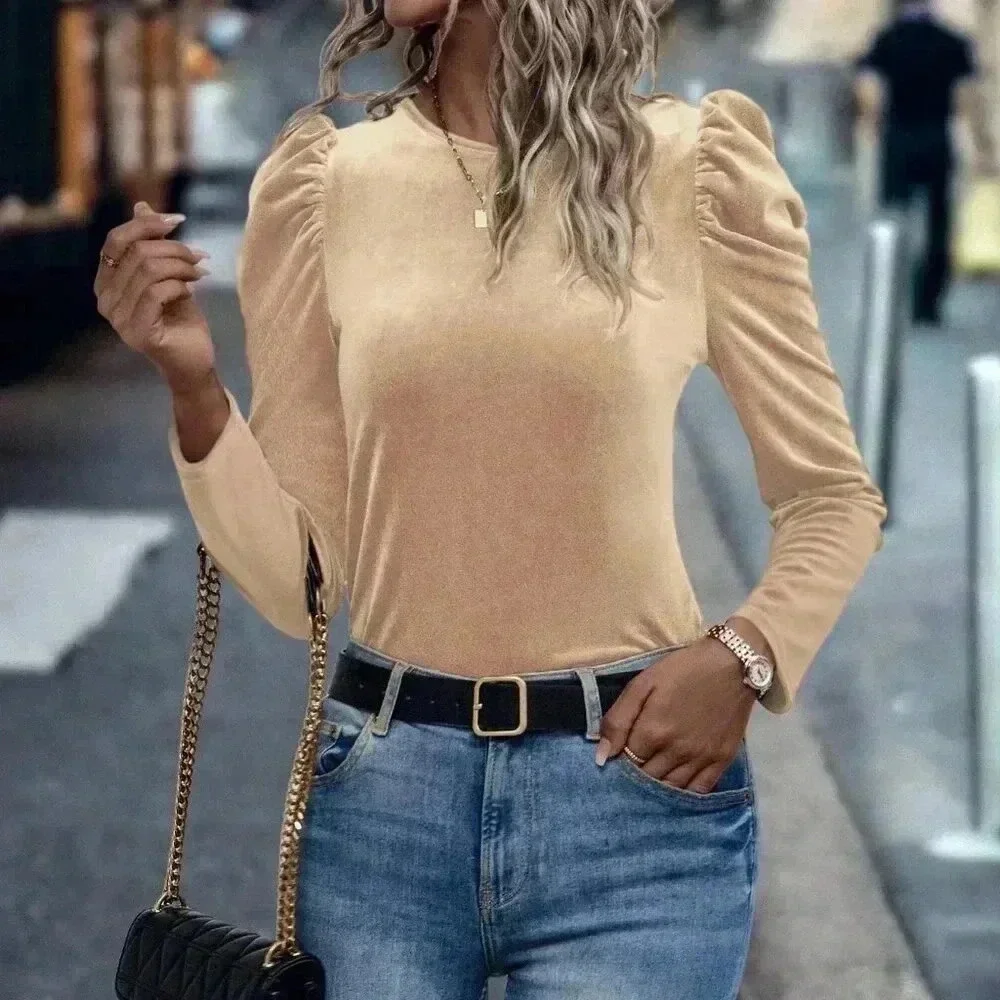 Apricot Casual Women's Velvet Gigot Sleeve T-Shirt - Picture 5 of 6